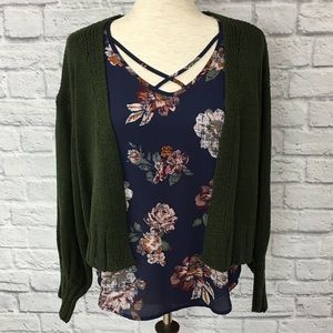 Hers & Mine cropped open front cardi, olive L
